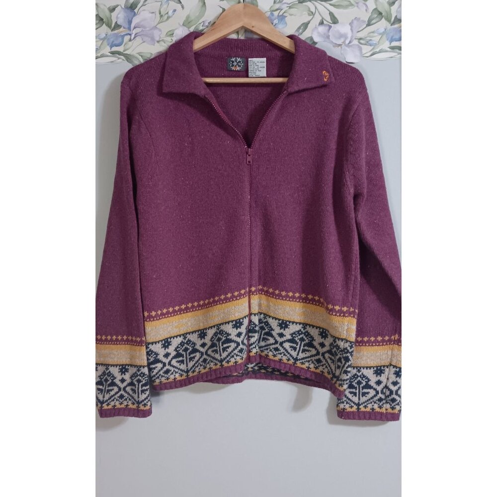 Roxy Large Silk Angora Zip Up Knit Cardigan Classic Vitnage Retro Casual Sweater